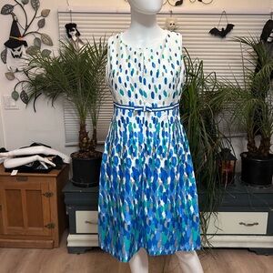 Perceptions White and Blue Patterned Midi Dress